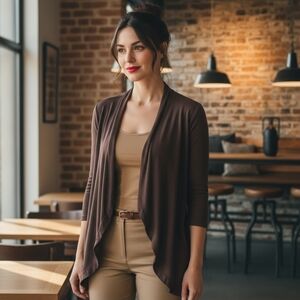 Investments Chocolate Brown Open Front Stretch Knit Cardigan/ Topper